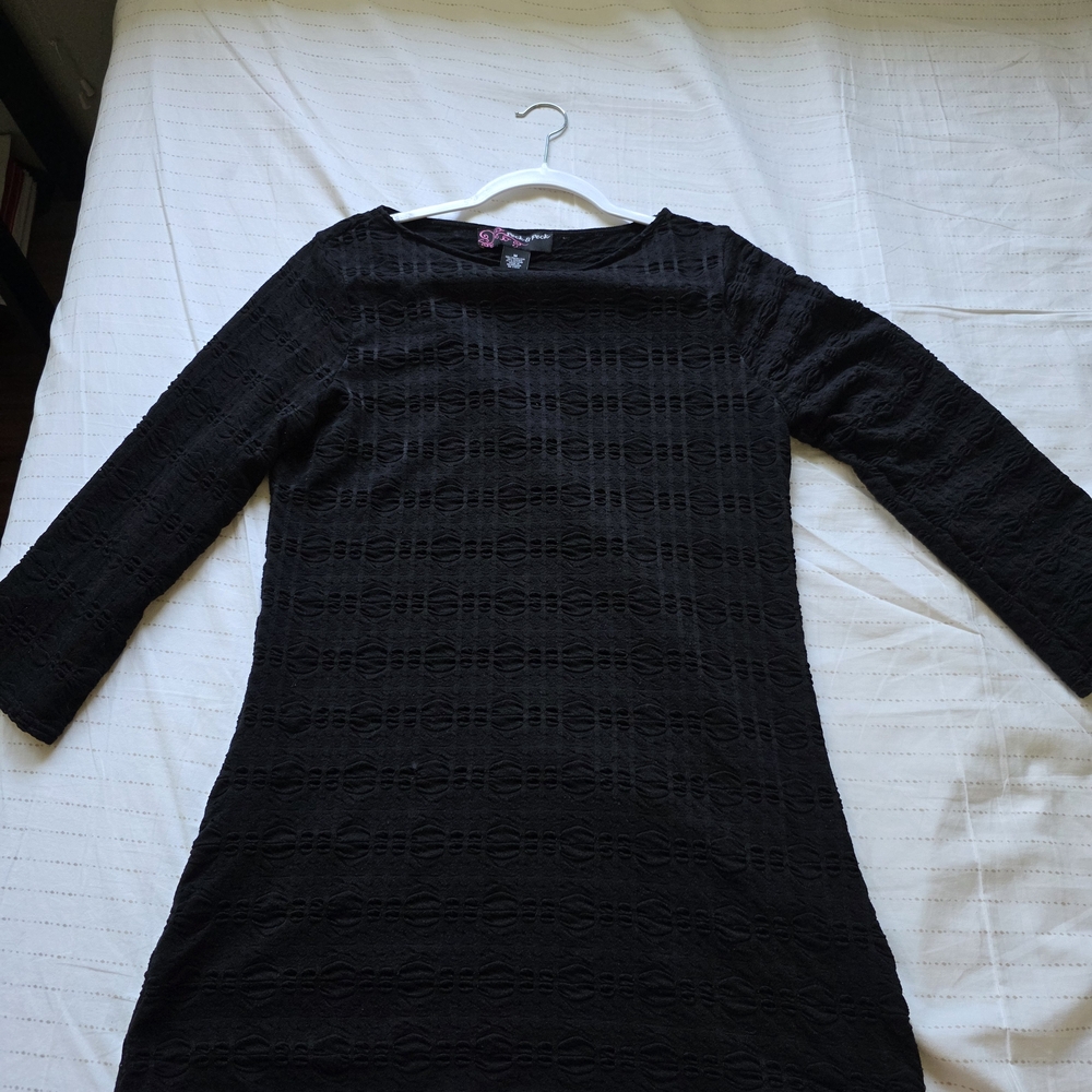 Peck & Peck Textured Black Long Sleeve Dress